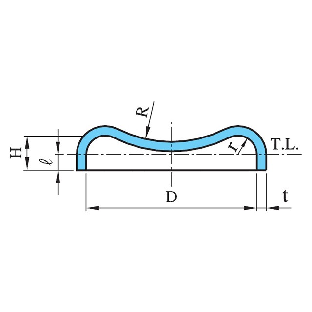 揚底形鏡板(Flanged & reverse dished head) 図面